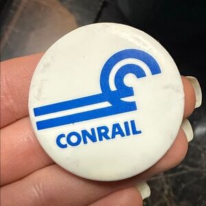 Vintage Conrail Railroad White and Blue Button